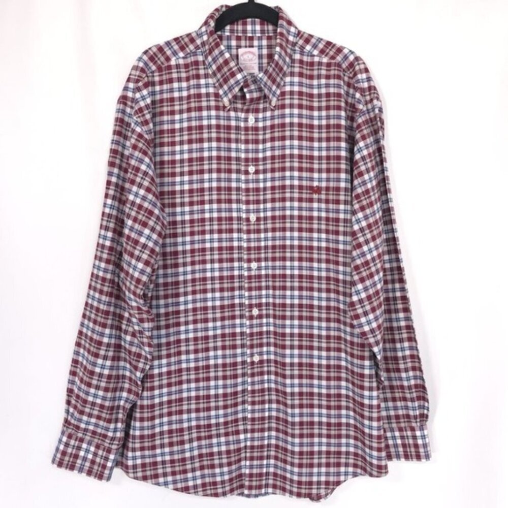 Brooks Brothers Men's Shirt LARGE Plaid Original Polo Shirt American SUPIMA
